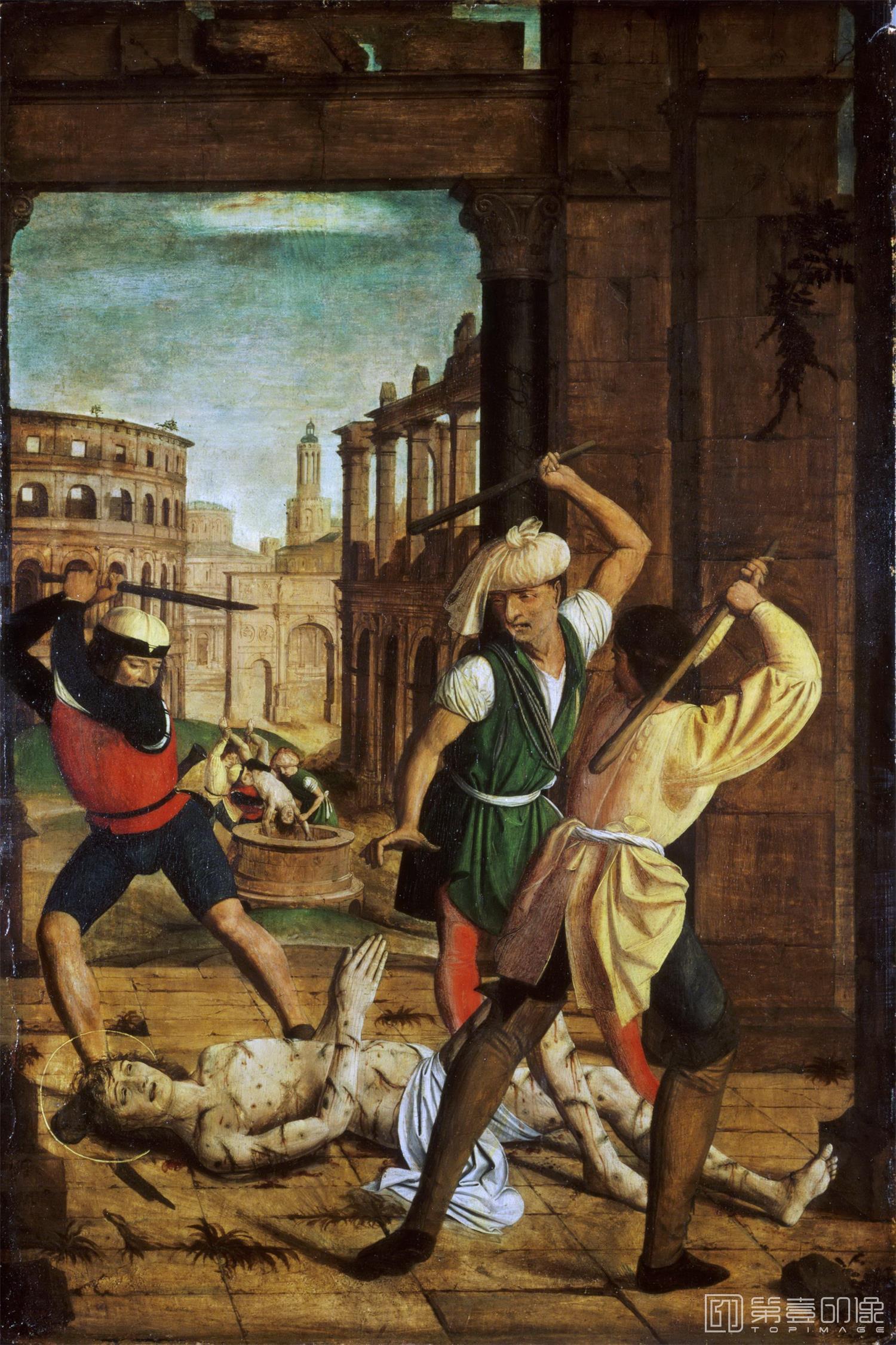 油画-美国费城美术馆藏画-Josse Lieferinxe, French, documented 1493-1505-8The Martyrdom of Saint Sebastian-389